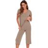 image:imageWiWi Pajamas for Women Cool Short Sleeve Top and Capri Pants Viscose from Bamboo Super Soft 2 Piece Pjs Sleepwear SXXLFcamel
