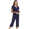 image:imageWiWi Pajamas for Women Cool Short Sleeve Top and Capri Pants Viscose from Bamboo Super Soft 2 Piece Pjs Sleepwear SXXLFnavy