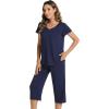 image:imageWiWi Pajamas for Women Cool Short Sleeve Top and Capri Pants Viscose from Bamboo Super Soft 2 Piece Pjs Sleepwear SXXLFnavy