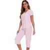 image:imageWiWi Pajamas for Women Cool Short Sleeve Top and Capri Pants Viscose from Bamboo Super Soft 2 Piece Pjs Sleepwear SXXLFpink
