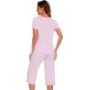 image:imageWiWi Pajamas for Women Cool Short Sleeve Top and Capri Pants Viscose from Bamboo Super Soft 2 Piece Pjs Sleepwear SXXLFpink
