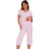 image:imageWiWi Pajamas for Women Cool Short Sleeve Top and Capri Pants Viscose from Bamboo Super Soft 2 Piece Pjs Sleepwear SXXLFpink