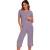 image:imageWiWi Pajamas for Women Cool Short Sleeve Top and Capri Pants Viscose from Bamboo Super Soft 2 Piece Pjs Sleepwear SXXLFviolet