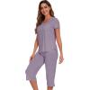 image:imageWiWi Pajamas for Women Cool Short Sleeve Top and Capri Pants Viscose from Bamboo Super Soft 2 Piece Pjs Sleepwear SXXLFviolet