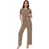 image:imageWiWi Pajamas for Women Pajama Sets Super Soft Short Sleeve Loungewear with Pants Cooling Pjs Lounge Set SXXLCamel