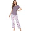 image:imageWiWi Pajamas for Women Pajama Sets Super Soft Short Sleeve Loungewear with Pants Cooling Pjs Lounge Set SXXLGreyPeony