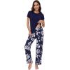 image:imageWiWi Pajamas for Women Pajama Sets Super Soft Short Sleeve Loungewear with Pants Cooling Pjs Lounge Set SXXLNavy Floral
