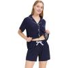 image:imageWiWi Soft Pajamas Set for Women Button Down Short Pajama Sets Plus Size Pjs Sleepwear Viscose from Bamboo S4XAnavyWhite Dots