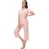 image:imageWiWi Soft Pajamas Set for Women Button Down Short Pajama Sets Plus Size Pjs Sleepwear Viscose from Bamboo S4XCcream Pink