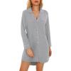 image:imageWiWi Super Soft Cooling Nightgowns for Women Bamboo Viscose Long Sleeve Sleep Shirt Button Down Boyfriend Sleepwear SXXLHeather Grey