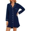 image:imageWiWi Super Soft Cooling Nightgowns for Women Bamboo Viscose Long Sleeve Sleep Shirt Button Down Boyfriend Sleepwear SXXLNavy