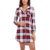 image:imageWiWi Super Soft Cooling Nightgowns for Women Bamboo Viscose Long Sleeve Sleep Shirt Button Down Boyfriend Sleepwear SXXLNavyRed Plaid