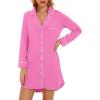 image:imageWiWi Super Soft Cooling Nightgowns for Women Bamboo Viscose Long Sleeve Sleep Shirt Button Down Boyfriend Sleepwear SXXLRaspberry Pink