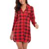 image:imageWiWi Super Soft Cooling Nightgowns for Women Bamboo Viscose Long Sleeve Sleep Shirt Button Down Boyfriend Sleepwear SXXLRed Plaid