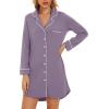 image:imageWiWi Super Soft Cooling Nightgowns for Women Bamboo Viscose Long Sleeve Sleep Shirt Button Down Boyfriend Sleepwear SXXLViolet