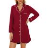 image:imageWiWi Super Soft Cooling Nightgowns for Women Bamboo Viscose Long Sleeve Sleep Shirt Button Down Boyfriend Sleepwear SXXLWine Red