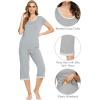 image:imageWiWi Viscose from Bamboo Pajamas Set for Women Super Soft Short Sleeve Tops Capri Pants Sleepwear Cooling Pjs Sets S3XAheather Grey