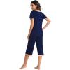 image:imageWiWi Viscose from Bamboo Pajamas Set for Women Super Soft Short Sleeve Tops Capri Pants Sleepwear Cooling Pjs Sets S3XAnavy