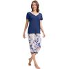 image:imageWiWi Viscose from Bamboo Pajamas Set for Women Super Soft Short Sleeve Tops Capri Pants Sleepwear Cooling Pjs Sets S3XBblue Depth Flower