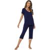 image:imageWiWi Viscose from Bamboo Pajamas Set for Women Super Soft Short Sleeve Tops Capri Pants Sleepwear Cooling Pjs Sets S3XBnavy