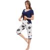 image:imageWiWi Viscose from Bamboo Pajamas Set for Women Super Soft Short Sleeve Tops Capri Pants Sleepwear Cooling Pjs Sets S3XBnavyDaisy