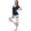 image:imageWiWi Viscose from Bamboo Pajamas Set for Women Super Soft Short Sleeve Tops Capri Pants Sleepwear Cooling Pjs Sets S3XBnavyDaisy