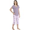 image:imageWiWi Viscose from Bamboo Womens Summer Pajama Set Loungewear Soft 2 Piece Printed Capris Pjs SXXLGreyPeony