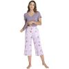 image:imageWiWi Viscose from Bamboo Womens Summer Pajama Set Loungewear Soft 2 Piece Printed Capris Pjs SXXLGreyPeony
