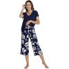 image:imageWiWi Viscose from Bamboo Womens Summer Pajama Set Loungewear Soft 2 Piece Printed Capris Pjs SXXLNavy Floral