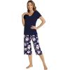 image:imageWiWi Viscose from Bamboo Womens Summer Pajama Set Loungewear Soft 2 Piece Printed Capris Pjs SXXLNavyPeony
