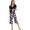 image:imageWiWi Viscose from Bamboo Womens Summer Pajama Set Loungewear Soft 2 Piece Printed Capris Pjs SXXLNavyPeony