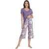 image:imageWiWi Viscose from Bamboo Womens Summer Pajama Set Loungewear Soft 2 Piece Printed Capris Pjs SXXLPurpleFloral
