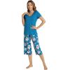 image:imageWiWi Viscose from Bamboo Womens Summer Pajama Set Loungewear Soft 2 Piece Printed Capris Pjs SXXLTeal BluePeony