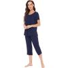 image:imageWiWi Viscose from Bamboo Womens Top and Capris Pajamas Set Super Soft Short Sleeve Sleepwear Cooling Scoop Neck Pjs SXXLAnavy