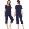 image:imageWiWi Viscose from Bamboo Womens Top and Capris Pajamas Set Super Soft Short Sleeve Sleepwear Cooling Scoop Neck Pjs SXXLAnavy