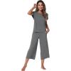 image:imageWiWi Viscose from Bamboo Womens Top and Capris Pajamas Set Super Soft Short Sleeve Sleepwear Cooling Scoop Neck Pjs SXXLBdark Heather Grey