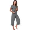image:imageWiWi Viscose from Bamboo Womens Top and Capris Pajamas Set Super Soft Short Sleeve Sleepwear Cooling Scoop Neck Pjs SXXLBdark Heather Grey