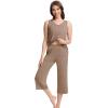 image:imageWiWi Women Pajama Set Sleeveless Top with Capri Pants Viscose from Bamboo Super Soft VNeck Tank Cooling PJ Sets SXXLAcamel
