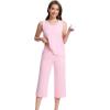 image:imageWiWi Women Pajama Set Sleeveless Top with Capri Pants Viscose from Bamboo Super Soft VNeck Tank Cooling PJ Sets SXXLApink