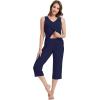image:imageWiWi Women Pajama Set Sleeveless Top with Capri Pants Viscose from Bamboo Super Soft VNeck Tank Cooling PJ Sets SXXLBnavy