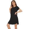 image:imageWiWi Womens Bamboo Viscose Nightgowns Soft Short Sleeve Sleep Shirt Lightweight Cool Nightshirt Pajama Dress SXXLDblack