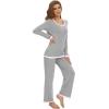 image:imageWiWi Womens Pajama Sets Soft Long Sleeves Top with Pants Cooling PJ 2 Piece Viscose from Bamboo Loungewear Set SXXLAlight Heather Grey