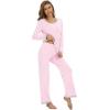 image:imageWiWi Womens Pajama Sets Soft Long Sleeves Top with Pants Cooling PJ 2 Piece Viscose from Bamboo Loungewear Set SXXLApink