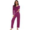 image:imageWiWi Womens Pajama Sets Soft Long Sleeves Top with Pants Cooling PJ 2 Piece Viscose from Bamboo Loungewear Set SXXLApurplish Red