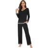 image:imageWiWi Womens Pajama Sets Soft Long Sleeves Top with Pants Cooling PJ 2 Piece Viscose from Bamboo Loungewear Set SXXLCblack