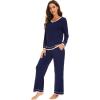 image:imageWiWi Womens Pajama Sets Soft Long Sleeves Top with Pants Cooling PJ 2 Piece Viscose from Bamboo Loungewear Set SXXLCnavy