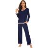 image:imageWiWi Womens Pajama Sets Soft Long Sleeves Top with Pants Cooling PJ 2 Piece Viscose from Bamboo Loungewear Set SXXLCnavy