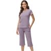image:imageWiWi Pajamas for Women Cool Short Sleeve Top and Capri Pants Viscose from Bamboo Super Soft 2 Piece Pjs Sleepwear SXXLAviolet