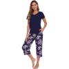 image:imageWiWi Pajamas for Women Cool Short Sleeve Top and Capri Pants Viscose from Bamboo Super Soft 2 Piece Pjs Sleepwear SXXLDnavyPurple Floral