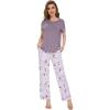 image:imageWiWi Pajamas for Women Pajama Sets Super Soft Short Sleeve Loungewear with Pants Cooling Pjs Lounge Set SXXLGreyPeony